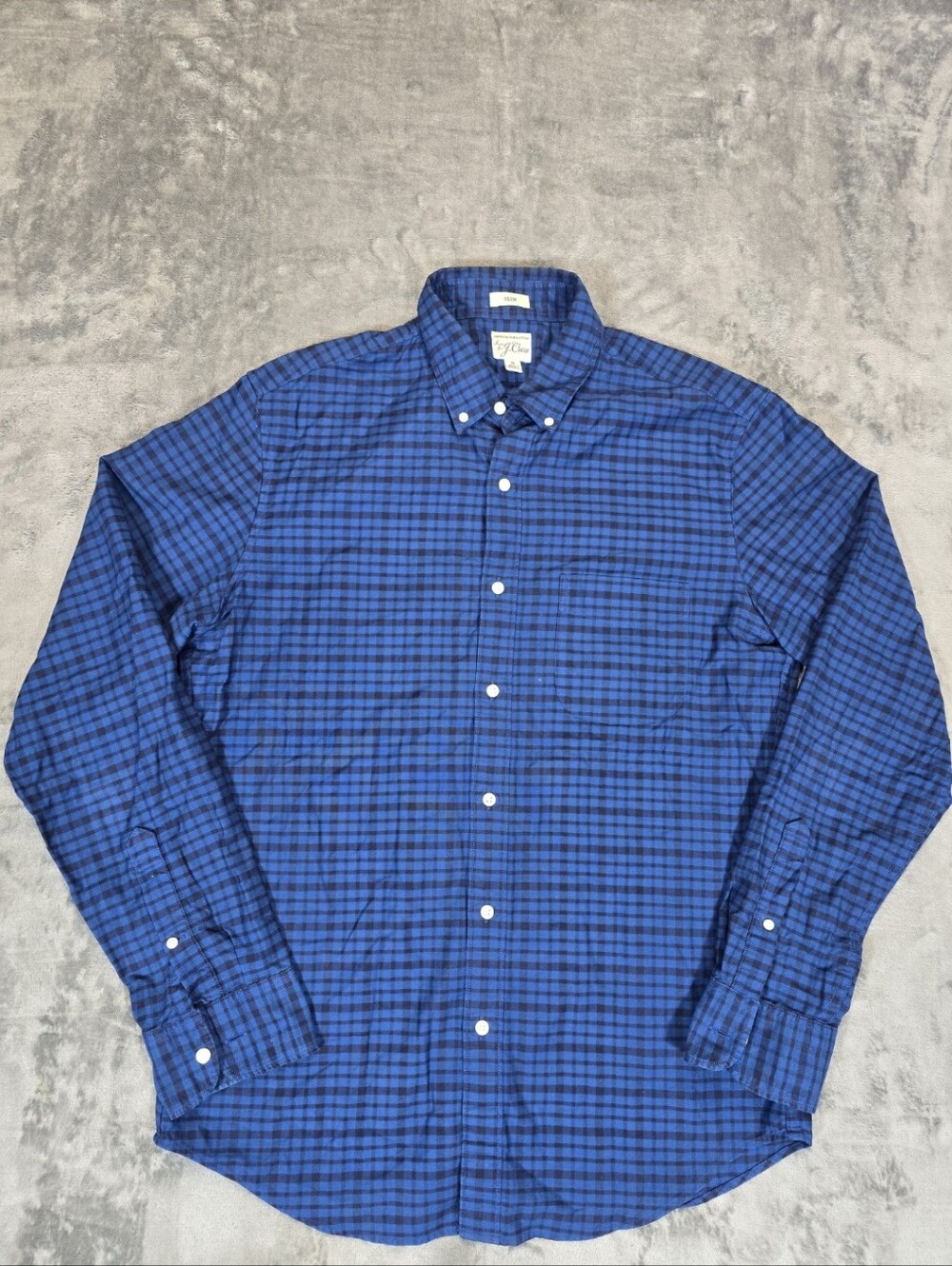 J Crew Slim Fit Pima Cotton Blue Checked Plaid Button Down Shirt Size Medium